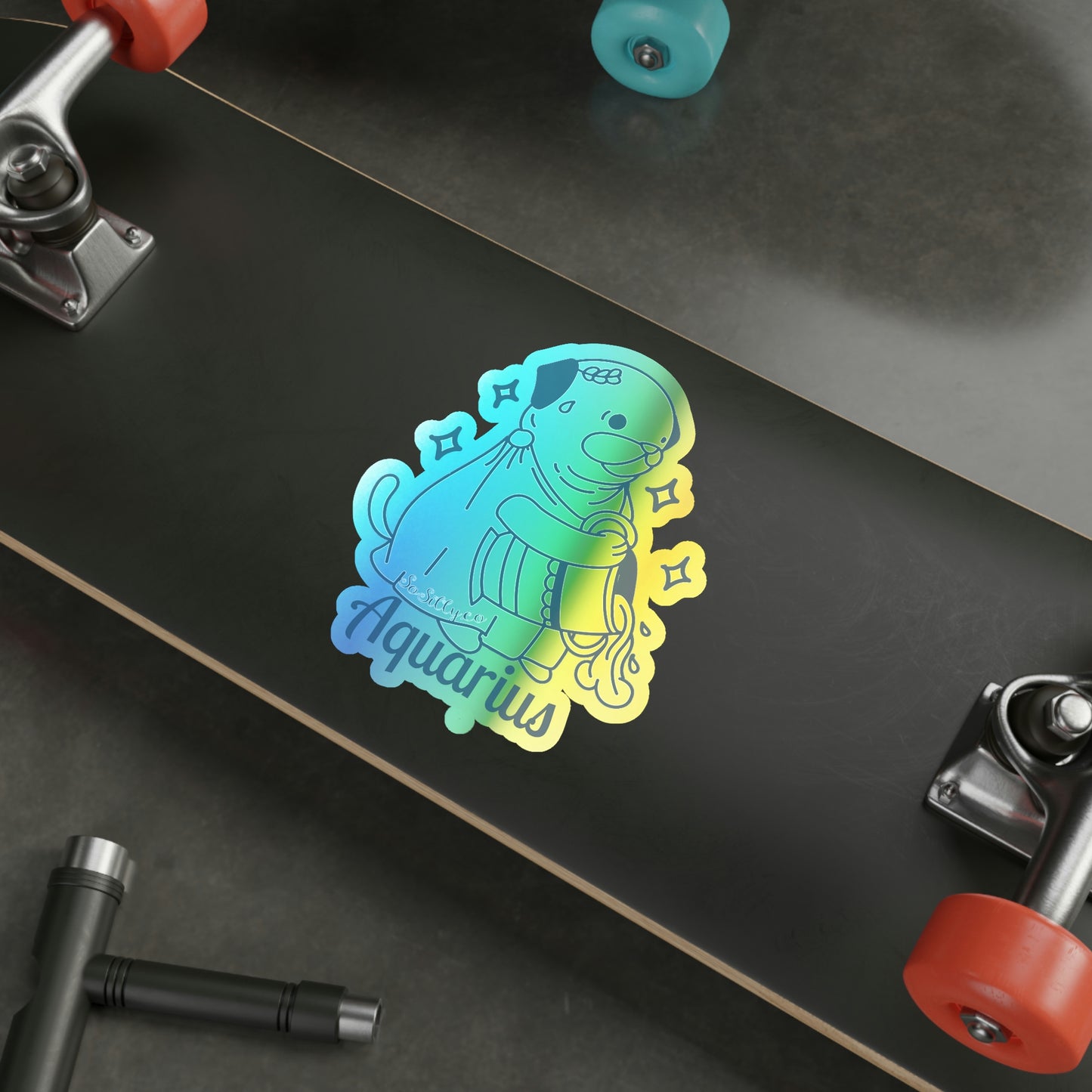 So Silly Astrology Dog | Holographic Die-cut Sticker - Aquarius