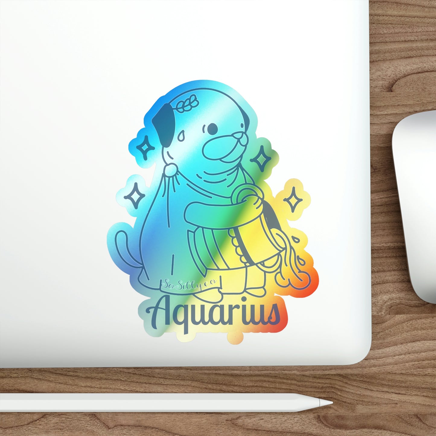 So Silly Astrology Dog | Holographic Die-cut Sticker - Aquarius